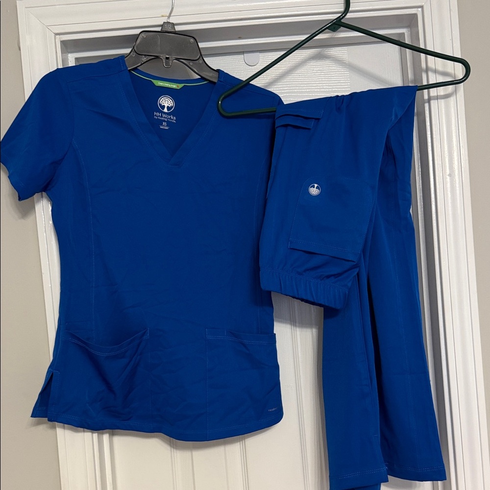 Healing Hands Vibrant Blue Scrub Top and Flare Pant